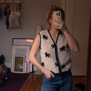 Shyanne Cream and Black Horse Patterned Fuzzy Vest
